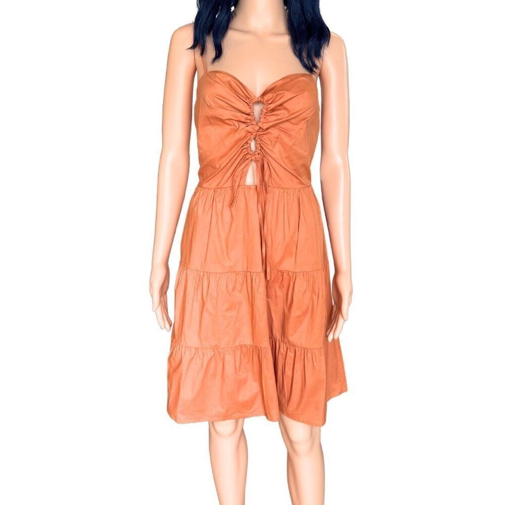 RACHEL Rachel Roy Tiered Mini Dress 8 NWT Orange Tie Front Sleeveless Summer - Picture 2 of 6